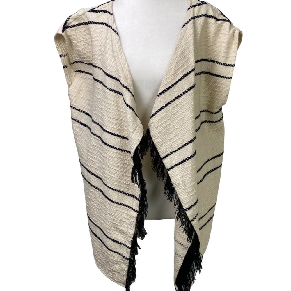Anna & Ava Cream w/ Black Fringe Vest; OS
